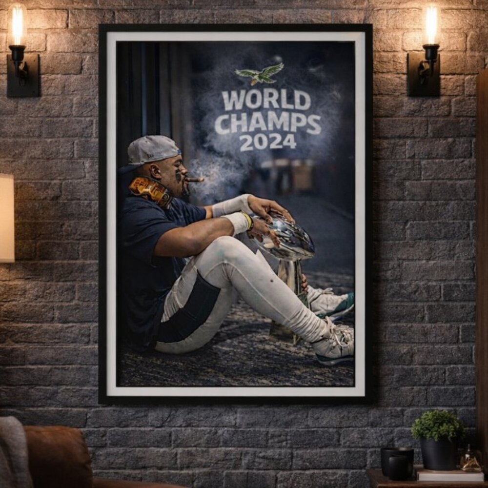 Philadelphia Eagles World Champs 2024 Framed Wall Art | 13x19 Black Frame